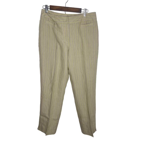 Rafaella size 12 linen pants fully lined women's trousers khaki cream stripe - Picture 1 of 16